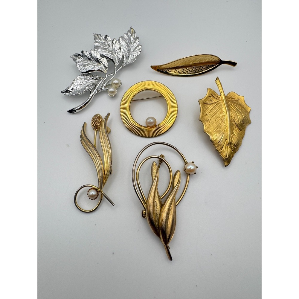 Vintage Botanical Brooch Leaf Lot of 6 Pin MCM